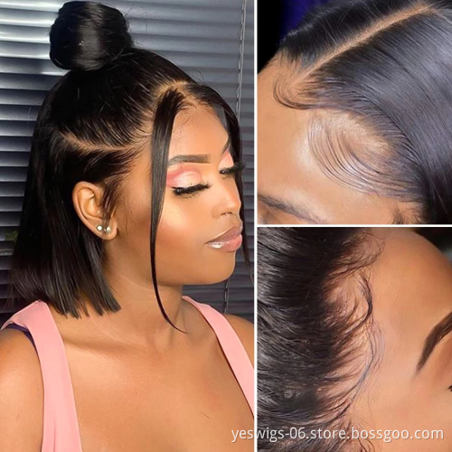 Yeswigs 180% High Density Raw Indian Short Straight Human Hair Hd Lace Frontal Closure Bob Wigs Lace Front Wigs For Black Women